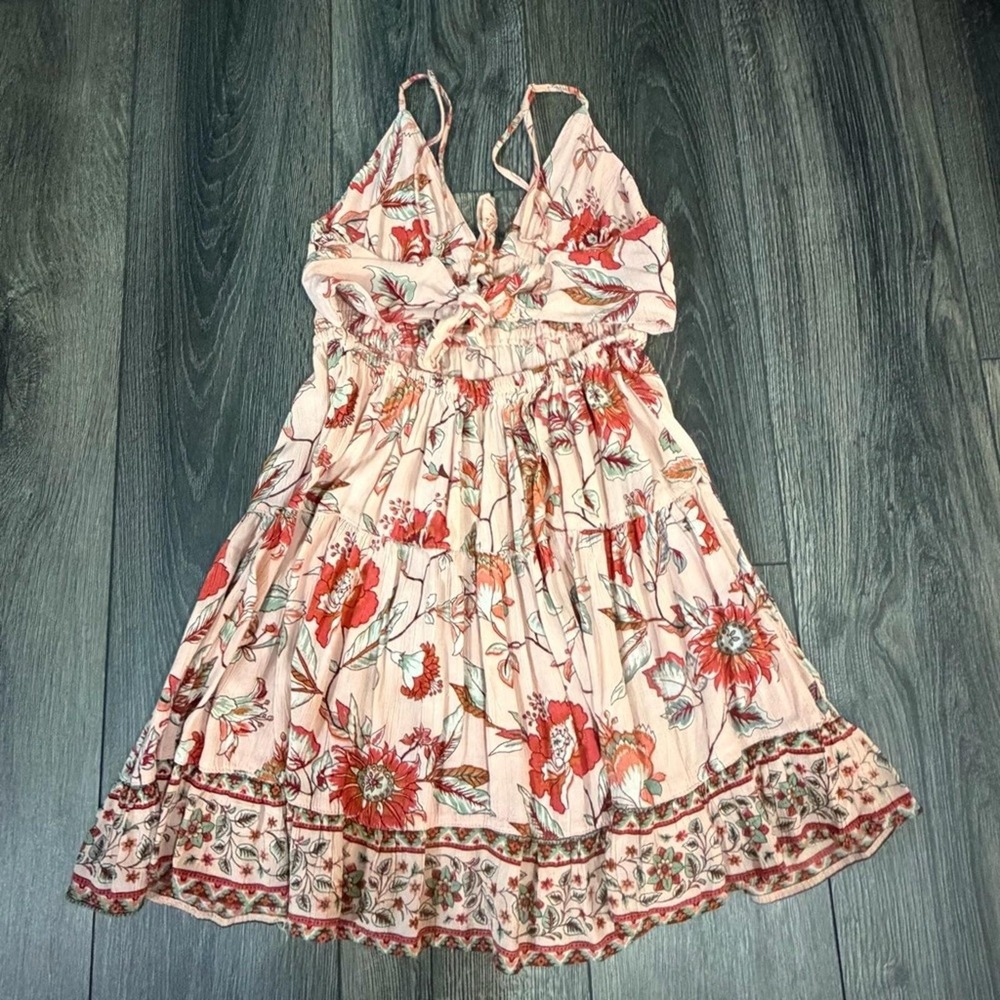 Angie Boho Floral Cutout Mini Dress Pink M Summer Festival Cottagecore Beach - Picture 6 of 12